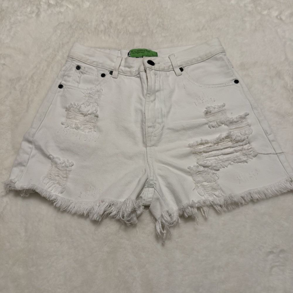 Sandrine Rose Free People Distressed High Rise Denim White Shorts Size 24